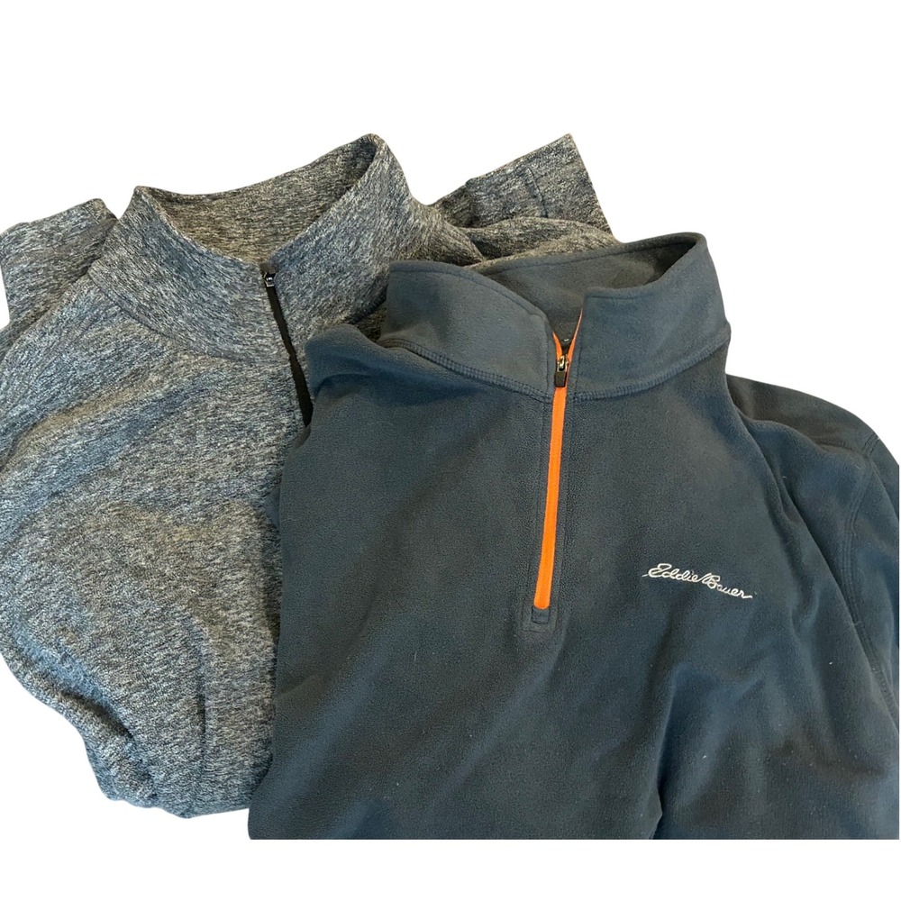 Eddie Bauer Quest Fleece Pullovers x2 Grey + Teal 1/4 Zip Fleece Outdoor Top 2XL